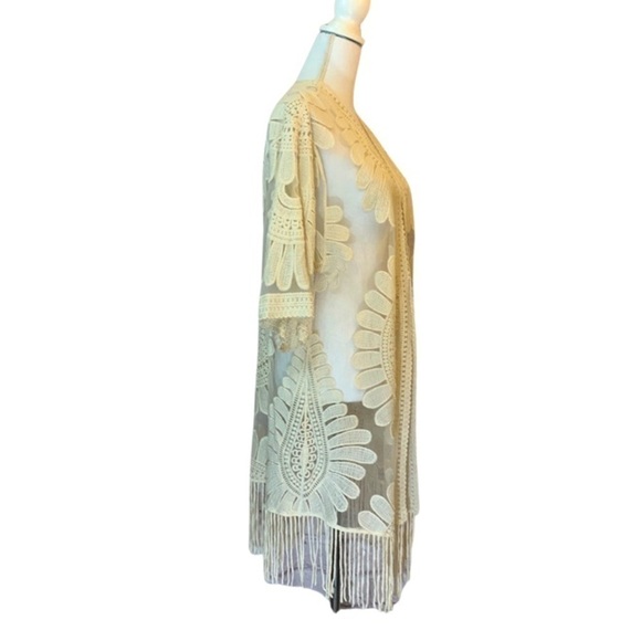 Chico’s fringed lace cream coverup/jacket, coastal, vacation, small/medium - Picture 2 of 8